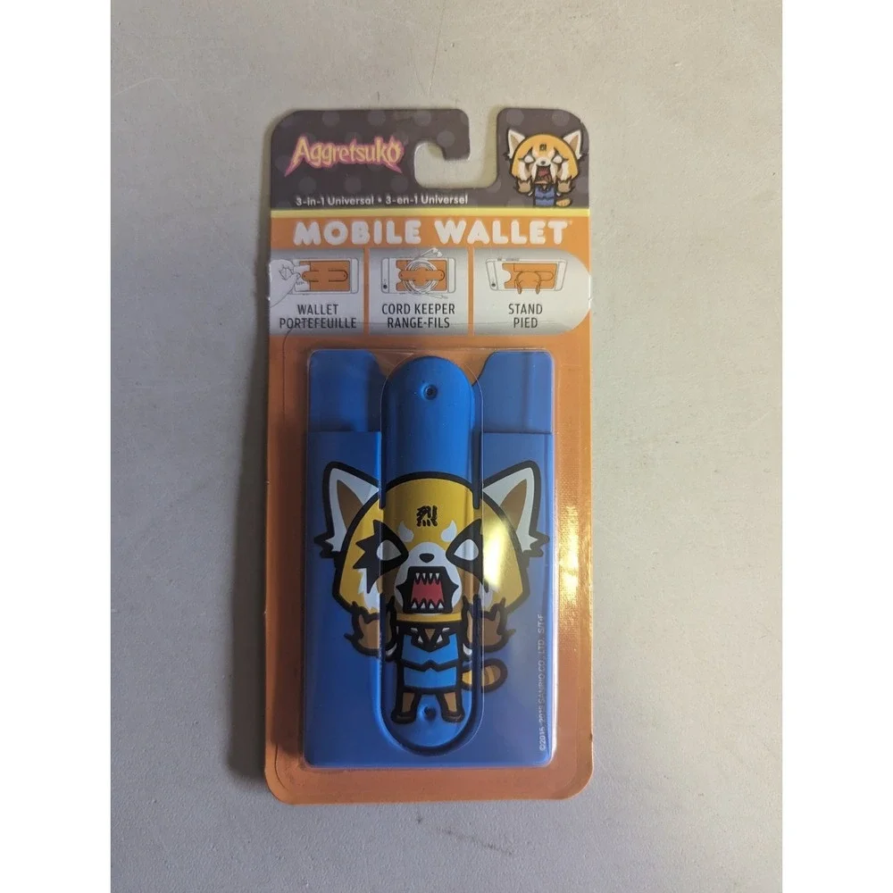 Sanrio Aggretsuko Mobile Wallet NEW Universal‎ Cell Phone Stand Cord Keeper